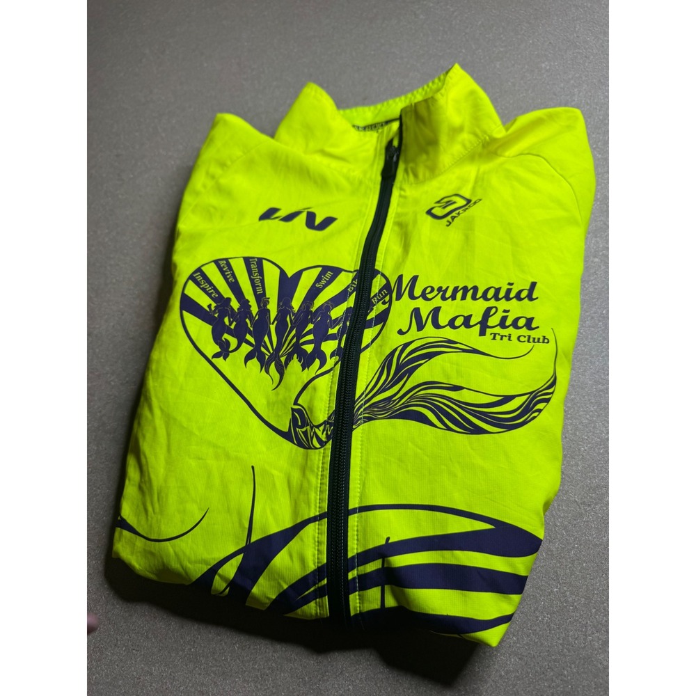 Jakroo Mermaid Mafia Tri Club Cycling Jacket Neon Yellow Purple Large